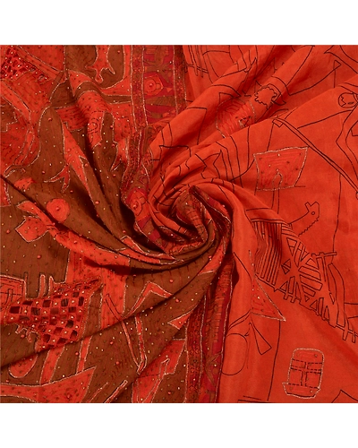 Sanskriti Vintage Rusty Orange Sarees Pure Silk Hand Beaded Premium Sari Fabric, PS-58614-Shade Of Rusty Orange-Zari Work-100% Pure Silk-6