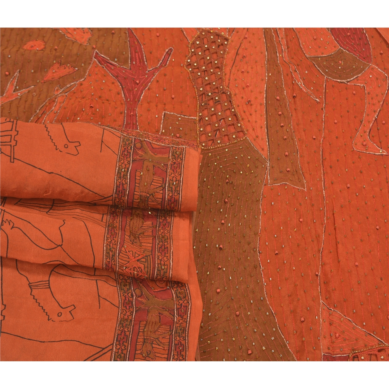 Sanskriti Vintage Rusty Orange Sarees Pure Silk Hand Beaded Premium Sari Fabric, PS-58614-Shade Of Rusty Orange-Zari Work-100% Pure Silk-7