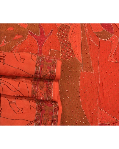 Sanskriti Vintage Rusty Orange Sarees Pure Silk Hand Beaded Premium Sari Fabric, PS-58614-Shade Of Rusty Orange-Zari Work-100% Pure Silk-7