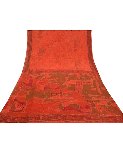 Sanskriti Vintage Rusty Orange Sarees Pure Silk Hand Beaded Premium Sari Fabric, PS-58614-Shade Of Rusty Orange-Zari Work-100% Pure Silk-8