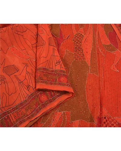 Sanskriti Vintage Rusty Orange Sarees Pure Silk Hand Beaded Premium Sari Fabric, PS-58614-Shade Of Rusty Orange-Zari Work-100% Pure Silk-9