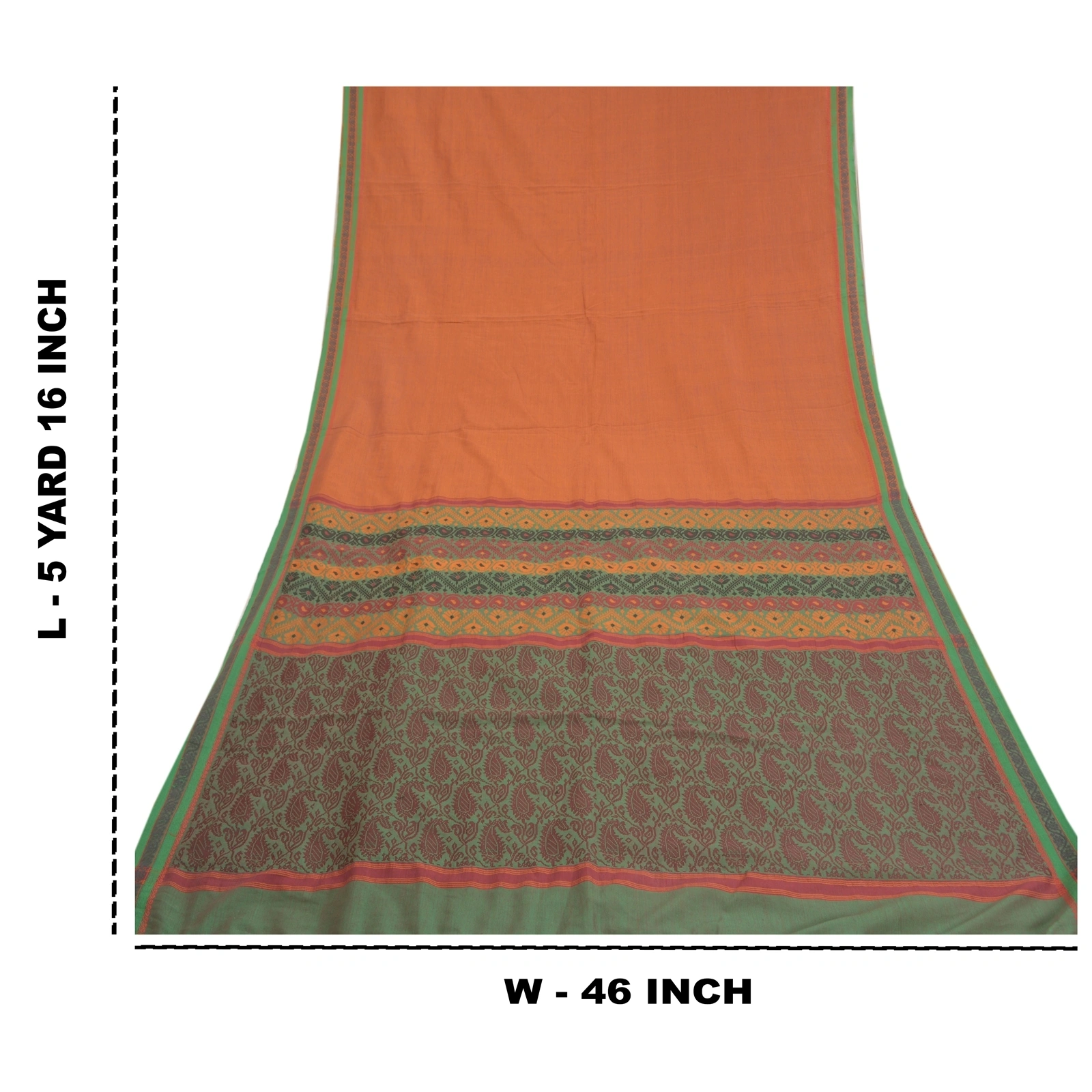 Sanskriti Vintage Rusty Orange Sarees Blend Silk Woven Premium Sari Craft Fabric, PS-58617-Green &amp; Shade Of Rusty Orange-Zari Work-100% Pure Silk-1