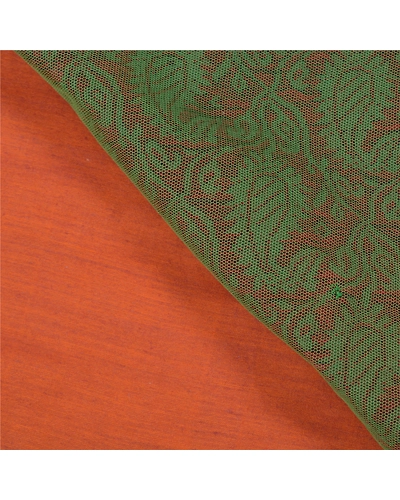 Sanskriti Vintage Rusty Orange Sarees Blend Silk Woven Premium Sari Craft Fabric, PS-58617-Green &amp; Shade Of Rusty Orange-Zari Work-100% Pure Silk-3