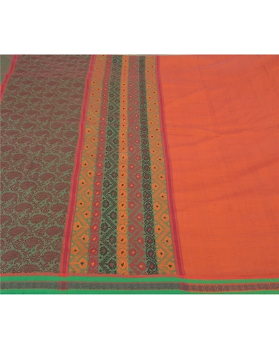 Sanskriti Vintage Rusty Orange Sarees Blend Silk Woven Premium Sari Craft Fabric, PS-58617-Green &amp; Shade Of Rusty Orange-Zari Work-100% Pure Silk-4