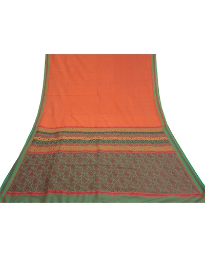 Sanskriti Vintage Rusty Orange Sarees Blend Silk Woven Premium Sari Craft Fabric, PS-58617-Green &amp; Shade Of Rusty Orange-Zari Work-100% Pure Silk-9