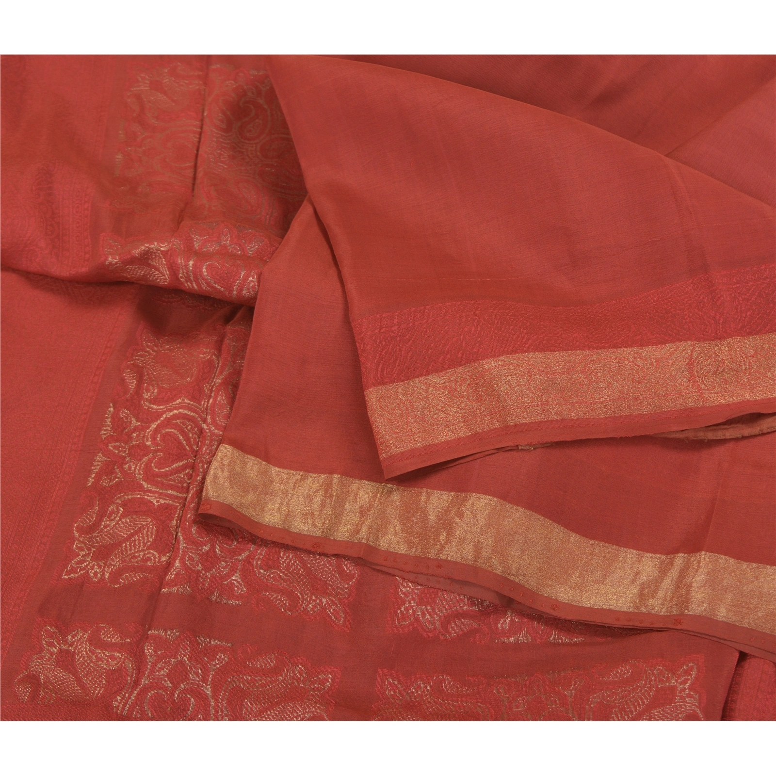 Sanskriti Vintage Brick Red Sarees Pure Silk Woven Premium Sari Craft Fabric, PS-58620-Brick Red-Zari Work-100% Pure Silk-2