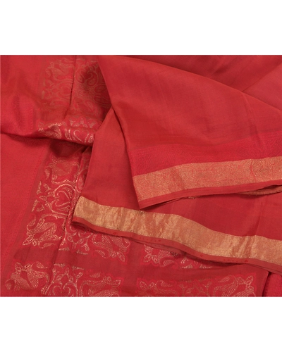 Sanskriti Vintage Brick Red Sarees Pure Silk Woven Premium Sari Craft Fabric, PS-58620-Brick Red-Zari Work-100% Pure Silk-2