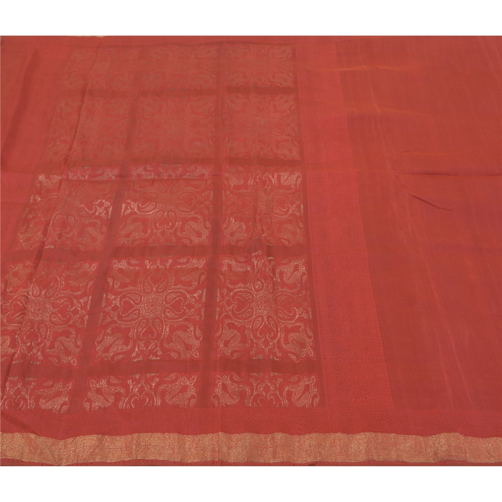 Sanskriti Vintage Brick Red Sarees Pure Silk Woven Premium Sari Craft Fabric, PS-58620-Brick Red-Zari Work-100% Pure Silk-4