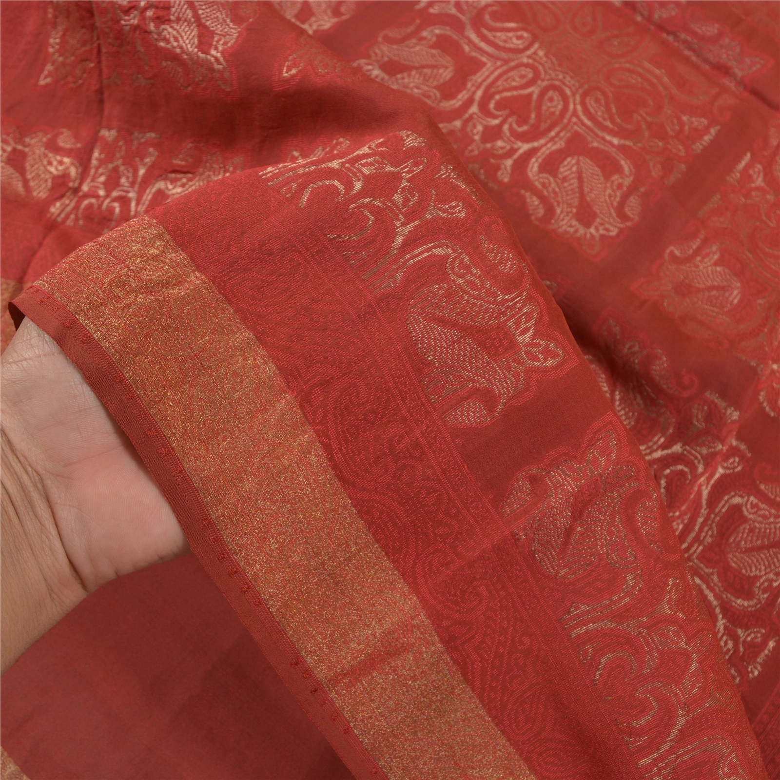 Sanskriti Vintage Brick Red Sarees Pure Silk Woven Premium Sari Craft Fabric, PS-58620-Brick Red-Zari Work-100% Pure Silk-5