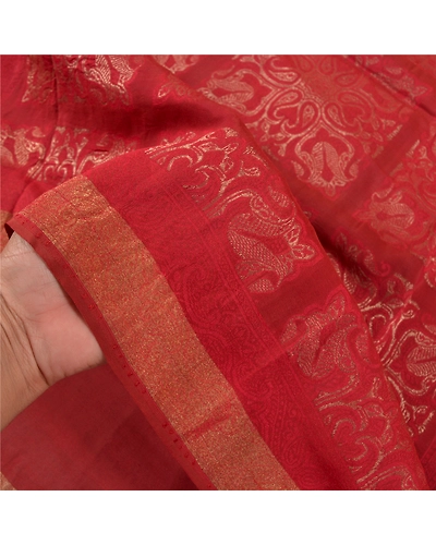 Sanskriti Vintage Brick Red Sarees Pure Silk Woven Premium Sari Craft Fabric, PS-58620-Brick Red-Zari Work-100% Pure Silk-5