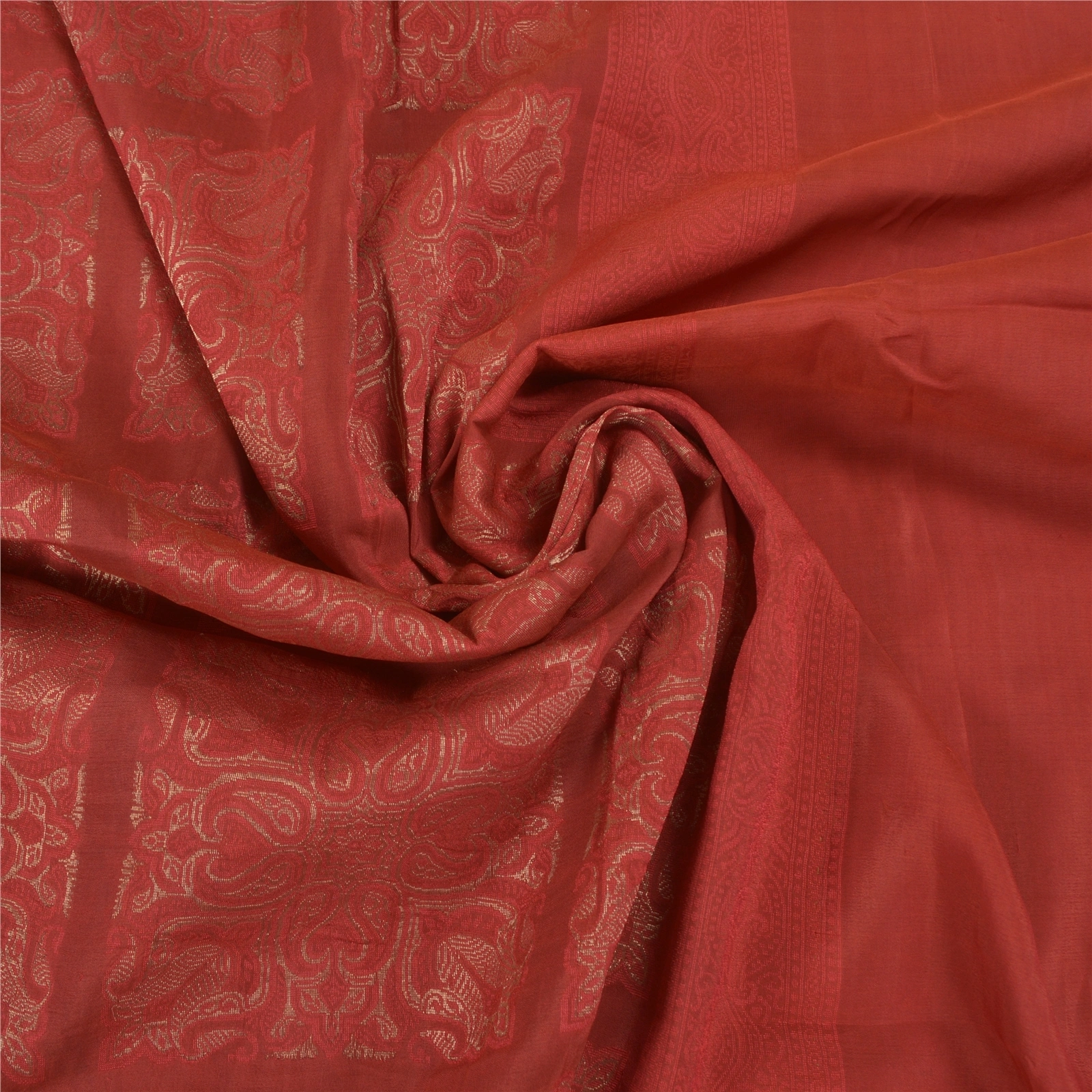 Sanskriti Vintage Brick Red Sarees Pure Silk Woven Premium Sari Craft Fabric, PS-58620-Brick Red-Zari Work-100% Pure Silk-7