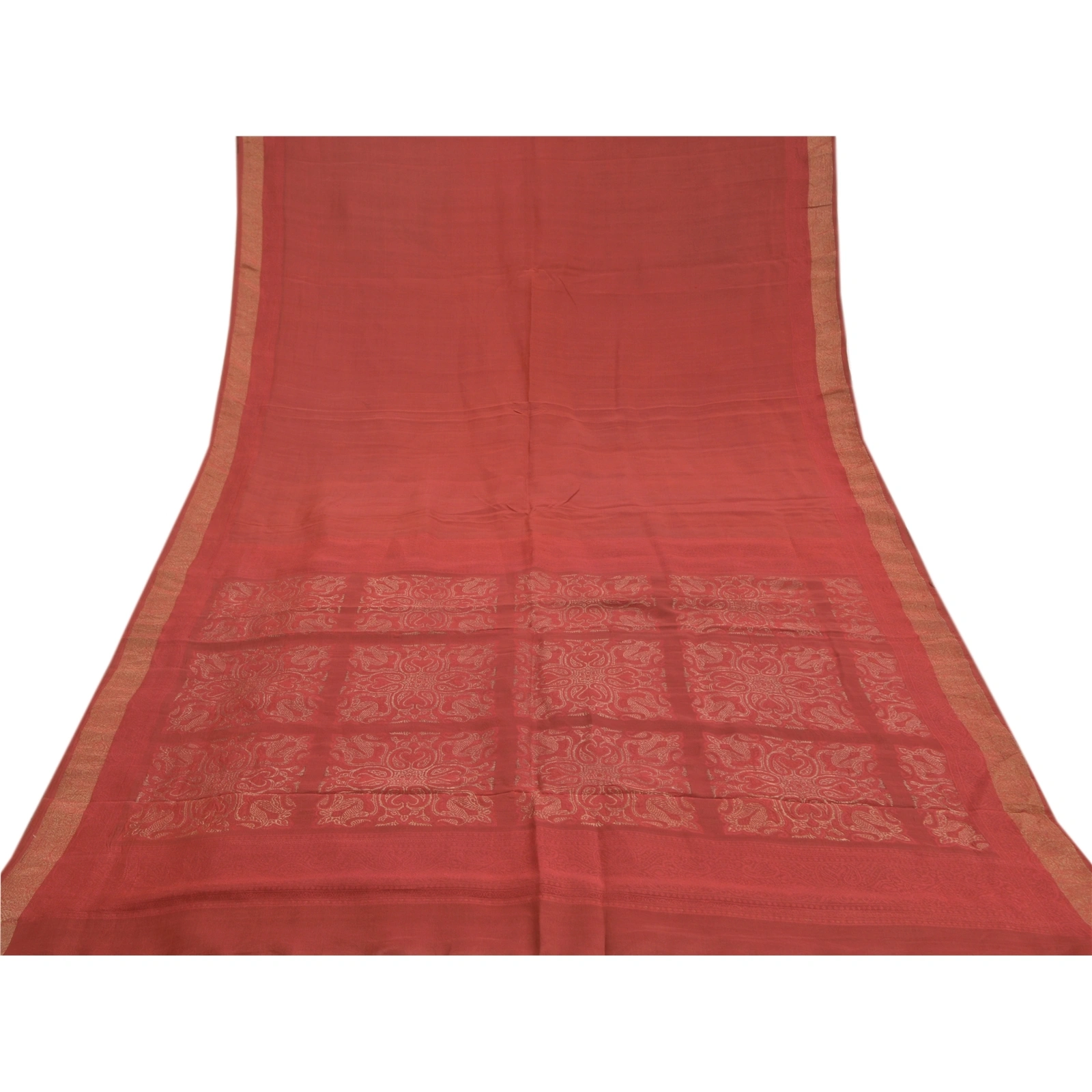 Sanskriti Vintage Brick Red Sarees Pure Silk Woven Premium Sari Craft Fabric, PS-58620-Brick Red-Zari Work-100% Pure Silk-9