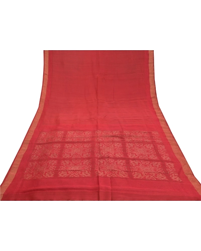 Sanskriti Vintage Brick Red Sarees Pure Silk Woven Premium Sari Craft Fabric, PS-58620-Brick Red-Zari Work-100% Pure Silk-9