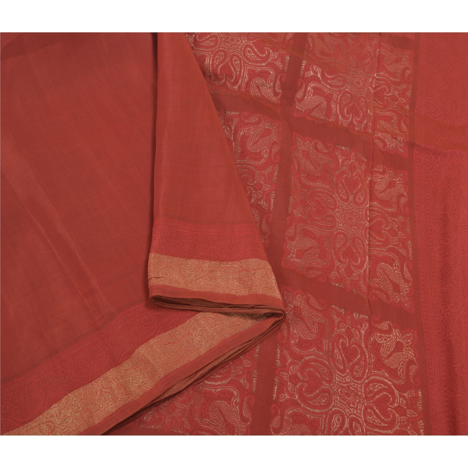 Sanskriti Vintage Brick Red Sarees Pure Silk Woven Premium Sari Craft Fabric, PS-58620-Brick Red-Zari Work-100% Pure Silk-10