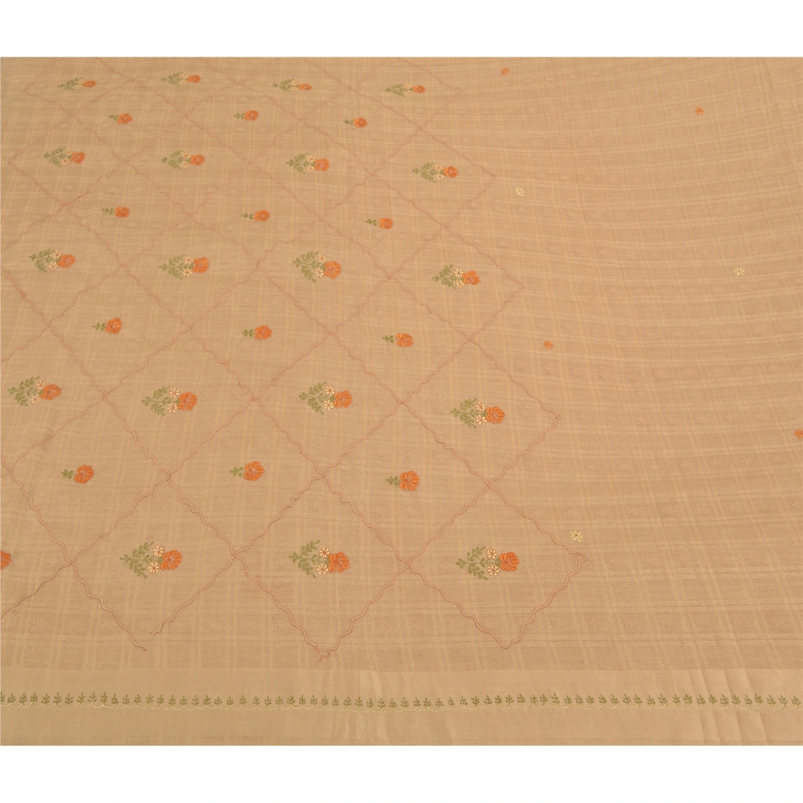 Sanskriti Vintage Ivory Sarees Art Silk Embroidered Woven Premium Sari Fabric, PS-58621-Shade Of Ivory-Thread Work-Art (Artificial) Silk-3