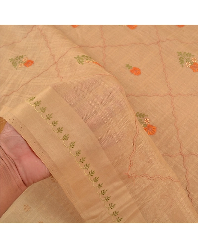 Sanskriti Vintage Ivory Sarees Art Silk Embroidered Woven Premium Sari Fabric, PS-58621-Shade Of Ivory-Thread Work-Art (Artificial) Silk-4
