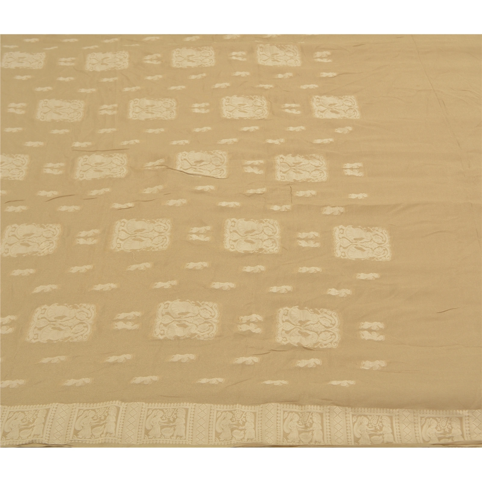 Sanskriti Vintage Beige Sarees 100% Pure Silk Handwoven Baluchari Sari Fabric, PS-58626-Shade Of Beige-Hand Woven Work-100% Pure Silk-3