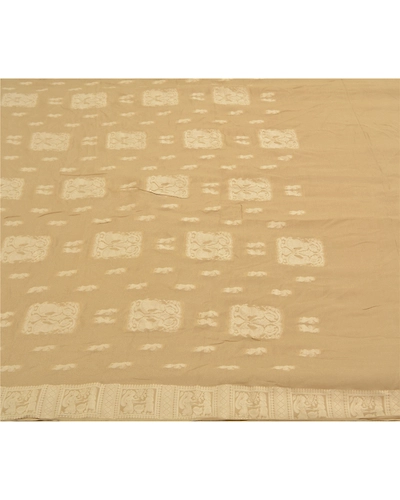 Sanskriti Vintage Beige Sarees 100% Pure Silk Handwoven Baluchari Sari Fabric, PS-58626-Shade Of Beige-Hand Woven Work-100% Pure Silk-3