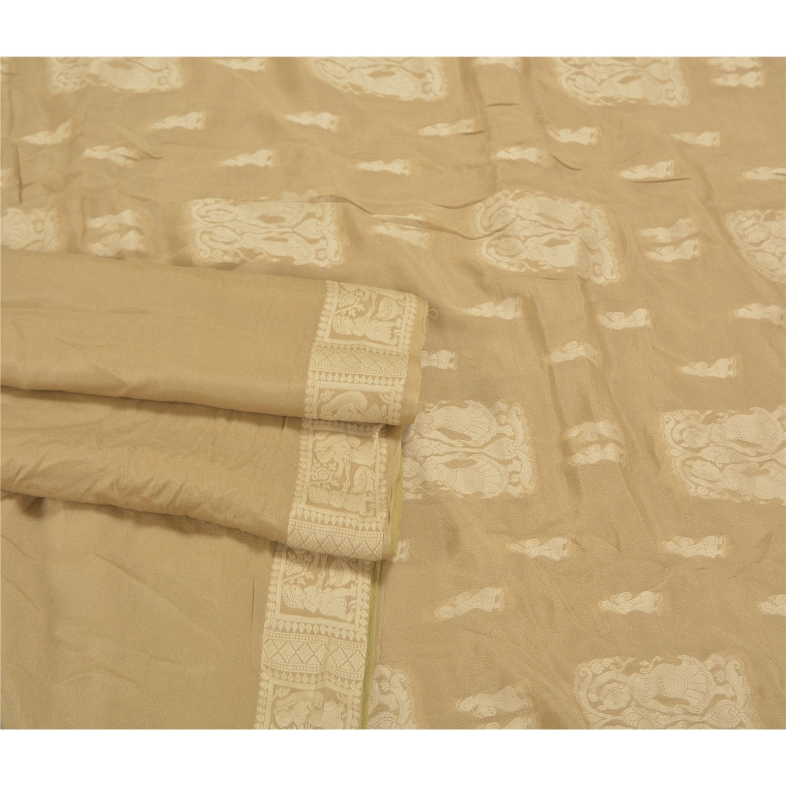 Sanskriti Vintage Beige Sarees 100% Pure Silk Handwoven Baluchari Sari Fabric, PS-58626-Shade Of Beige-Hand Woven Work-100% Pure Silk-7