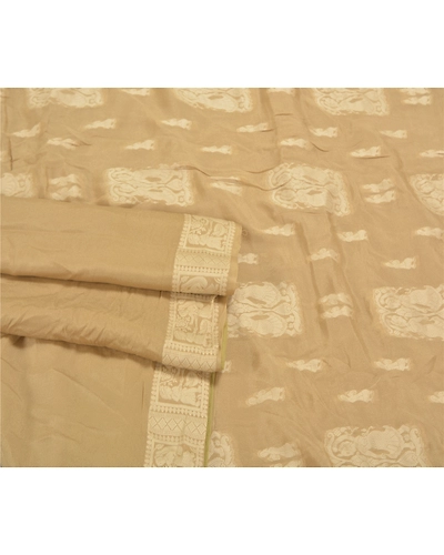 Sanskriti Vintage Beige Sarees 100% Pure Silk Handwoven Baluchari Sari Fabric, PS-58626-Shade Of Beige-Hand Woven Work-100% Pure Silk-7
