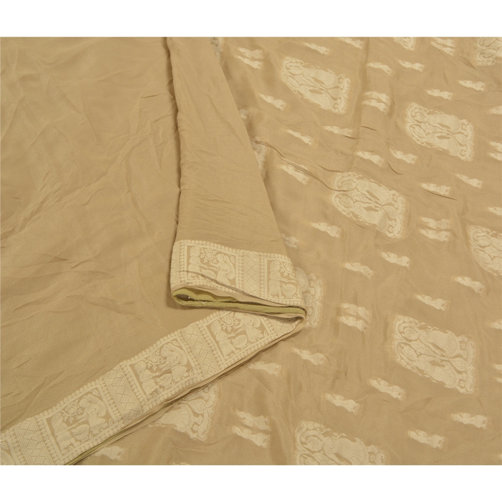 Sanskriti Vintage Beige Sarees 100% Pure Silk Handwoven Baluchari Sari Fabric, PS-58626-Shade Of Beige-Hand Woven Work-100% Pure Silk-9