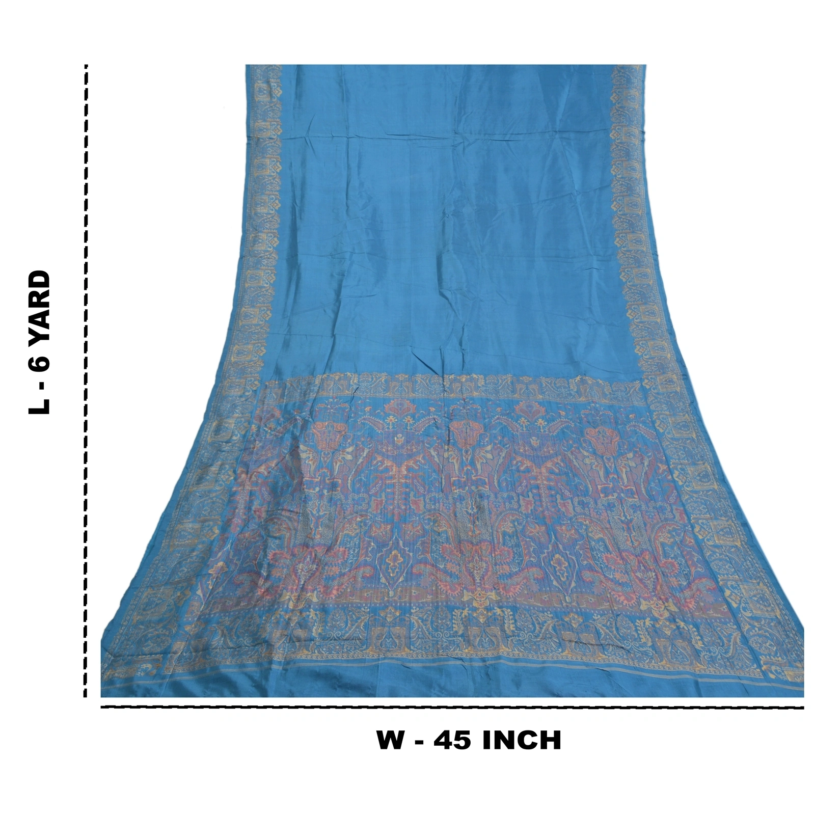 Sanskriti Vintage Blue Sarees 100% Pure Silk Woven Premium Sari Craft Fabric, PS-58628-Blue-Woven Work-100% Pure Silk-1