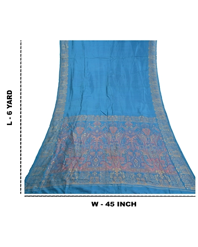 Sanskriti Vintage Blue Sarees 100% Pure Silk Woven Premium Sari Craft Fabric, PS-58628-Blue-Woven Work-100% Pure Silk-1