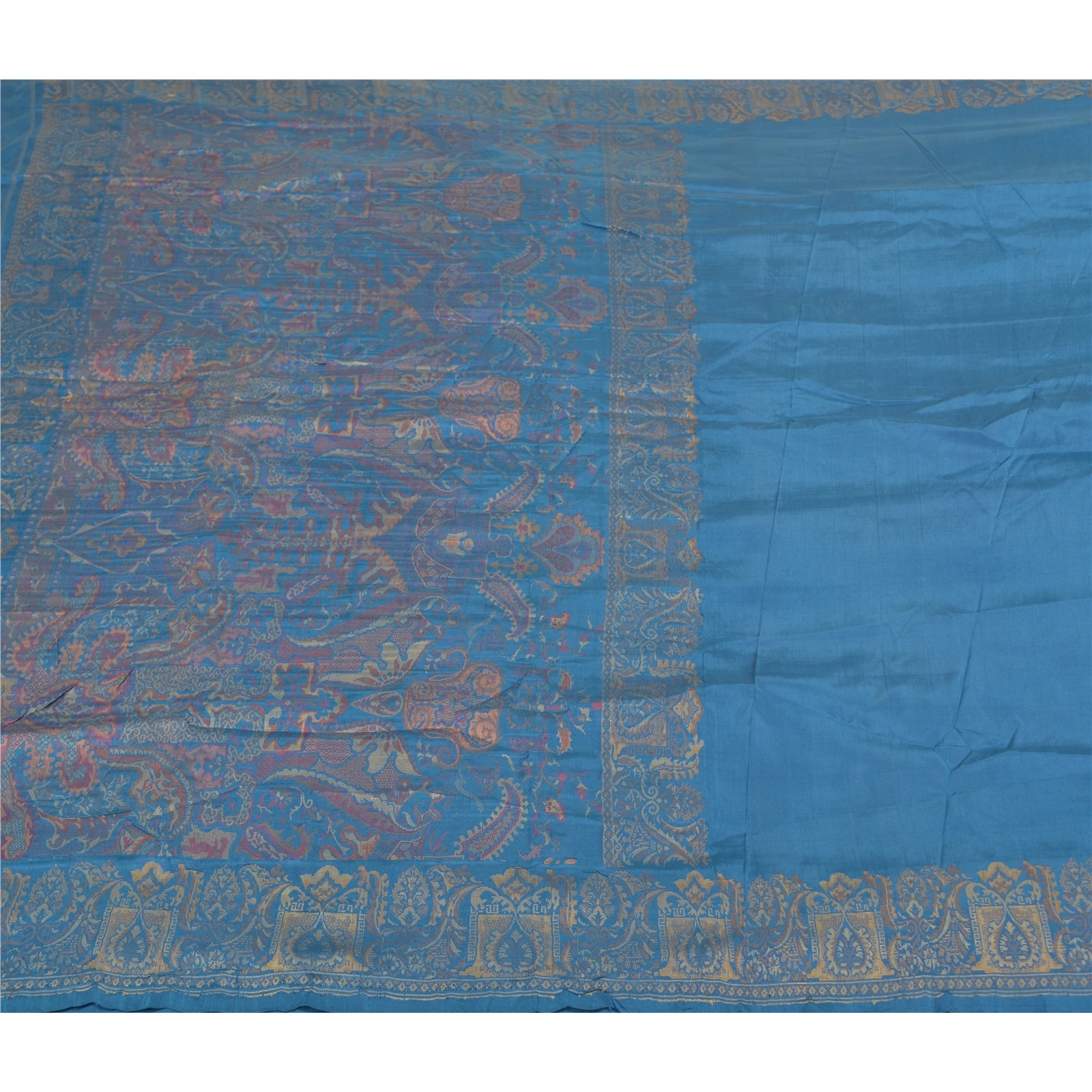 Sanskriti Vintage Blue Sarees 100% Pure Silk Woven Premium Sari Craft Fabric, PS-58628-Blue-Woven Work-100% Pure Silk-3