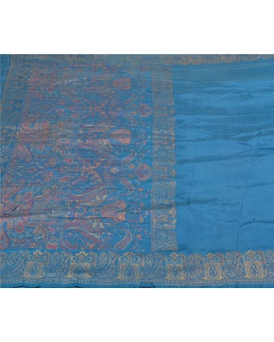 Sanskriti Vintage Blue Sarees 100% Pure Silk Woven Premium Sari Craft Fabric, PS-58628-Blue-Woven Work-100% Pure Silk-3