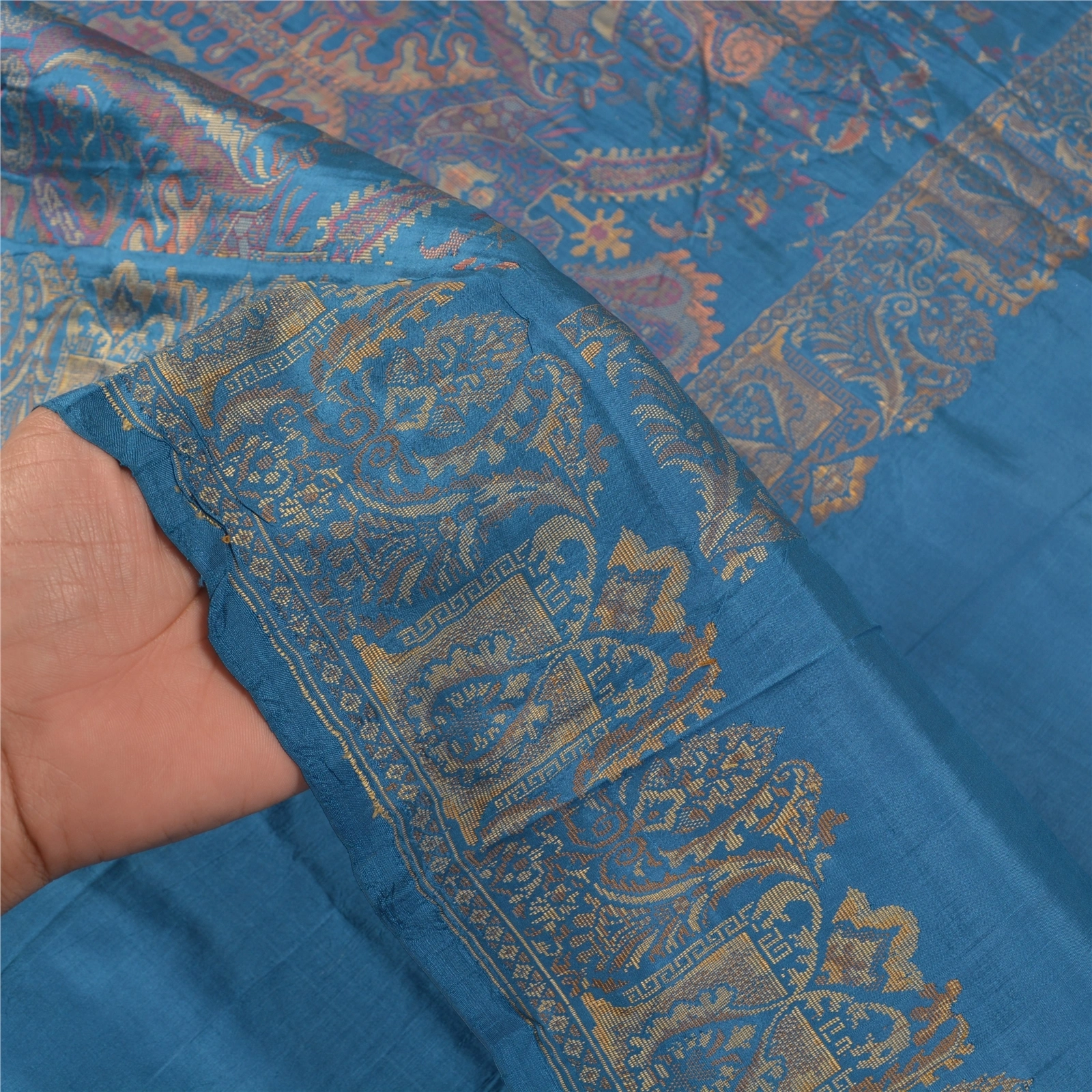 Sanskriti Vintage Blue Sarees 100% Pure Silk Woven Premium Sari Craft Fabric, PS-58628-Blue-Woven Work-100% Pure Silk-4