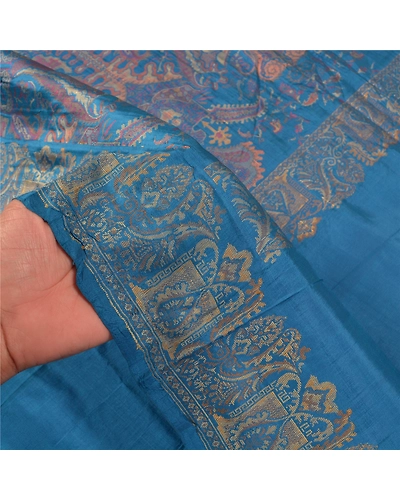 Sanskriti Vintage Blue Sarees 100% Pure Silk Woven Premium Sari Craft Fabric, PS-58628-Blue-Woven Work-100% Pure Silk-4