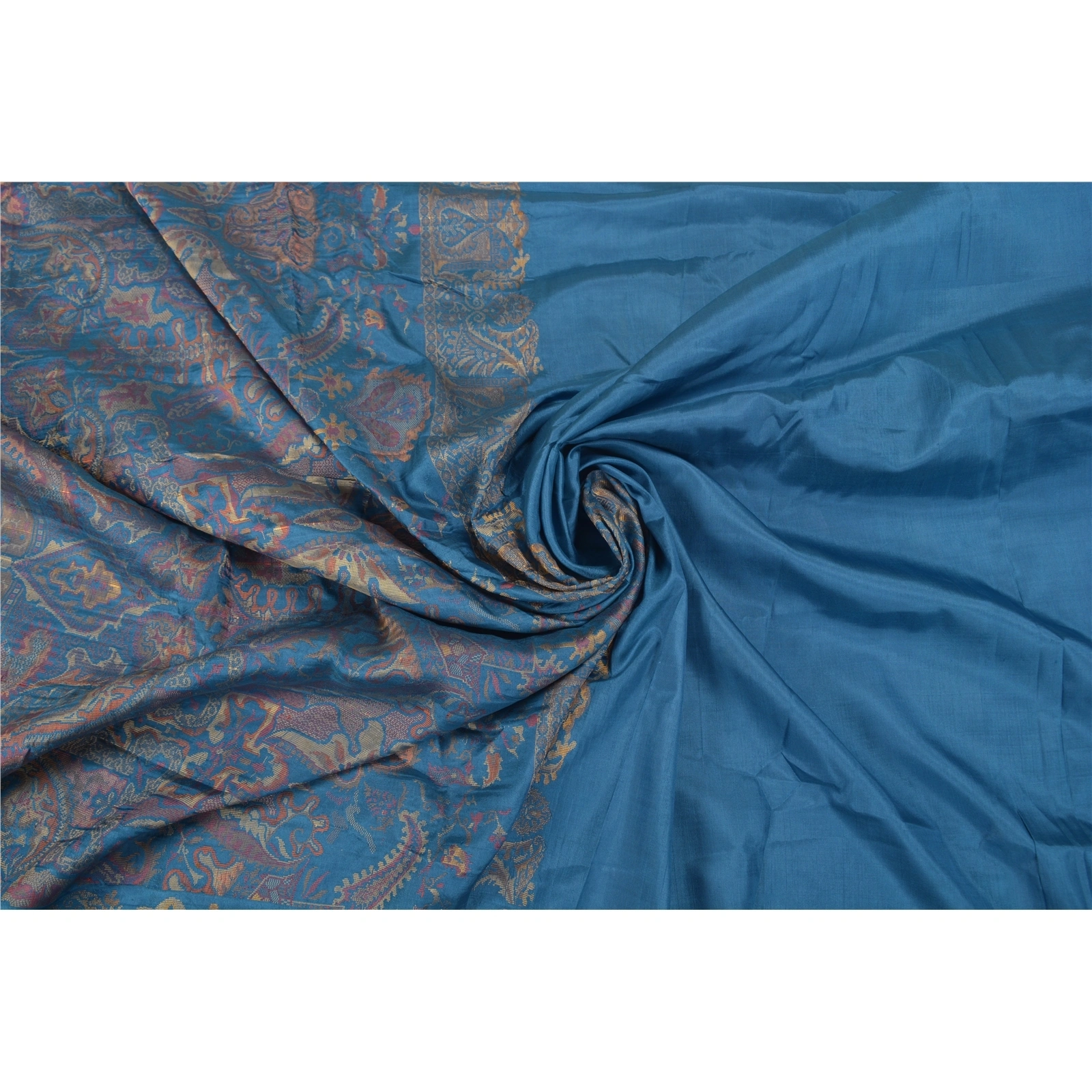 Sanskriti Vintage Blue Sarees 100% Pure Silk Woven Premium Sari Craft Fabric, PS-58628-Blue-Woven Work-100% Pure Silk-6