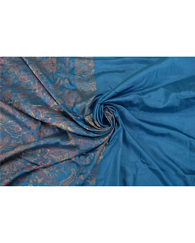 Sanskriti Vintage Blue Sarees 100% Pure Silk Woven Premium Sari Craft Fabric, PS-58628-Blue-Woven Work-100% Pure Silk-6