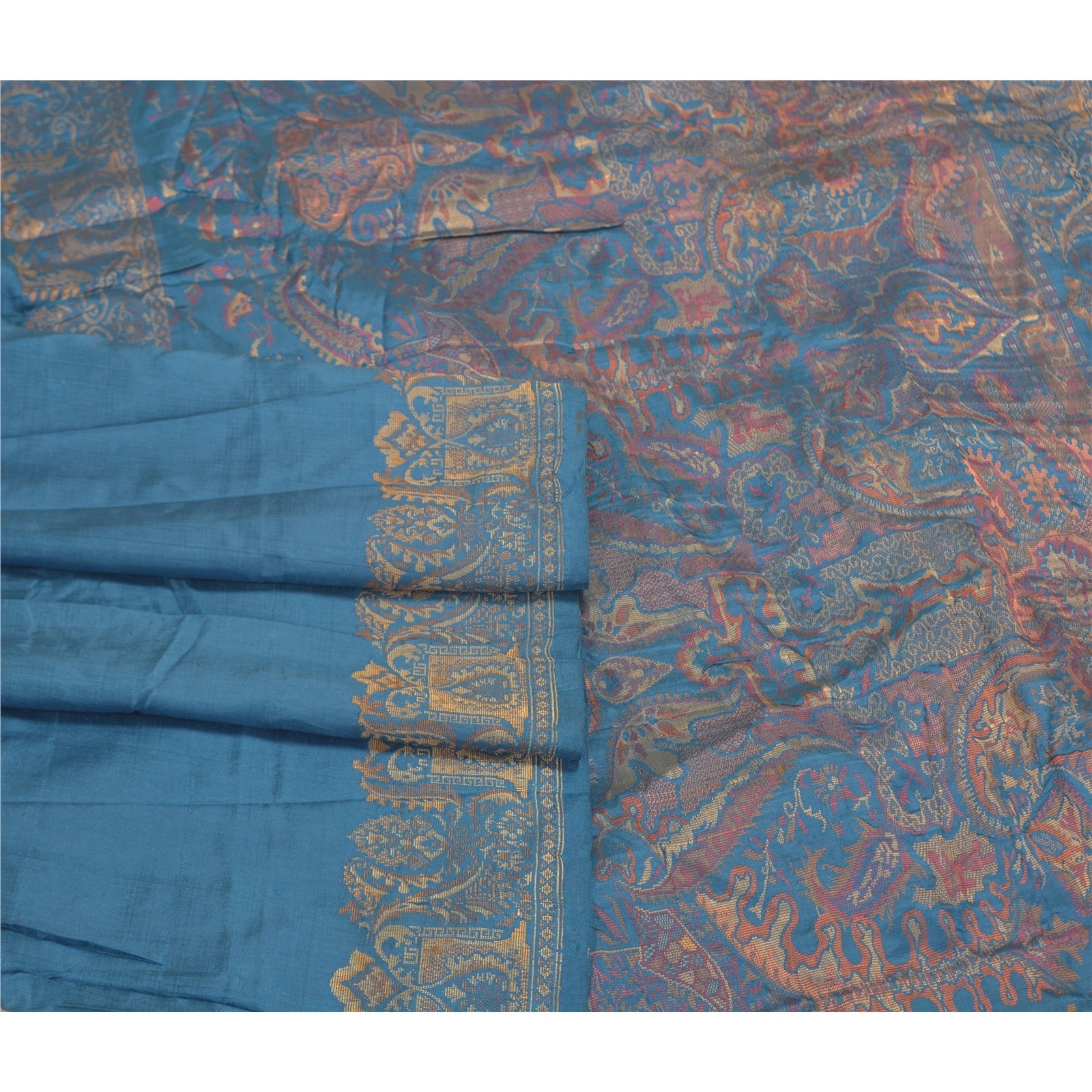 Sanskriti Vintage Blue Sarees 100% Pure Silk Woven Premium Sari Craft Fabric, PS-58628-Blue-Woven Work-100% Pure Silk-7