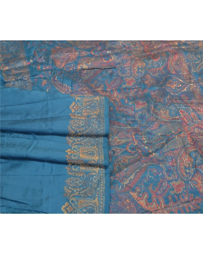 Sanskriti Vintage Blue Sarees 100% Pure Silk Woven Premium Sari Craft Fabric, PS-58628-Blue-Woven Work-100% Pure Silk-7