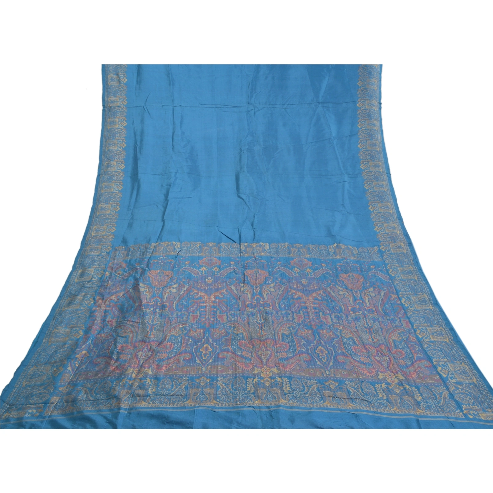 Sanskriti Vintage Blue Sarees 100% Pure Silk Woven Premium Sari Craft Fabric, PS-58628-Blue-Woven Work-100% Pure Silk-8