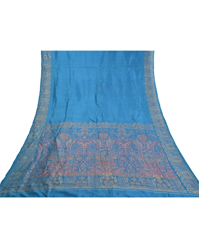 Sanskriti Vintage Blue Sarees 100% Pure Silk Woven Premium Sari Craft Fabric, PS-58628-Blue-Woven Work-100% Pure Silk-8