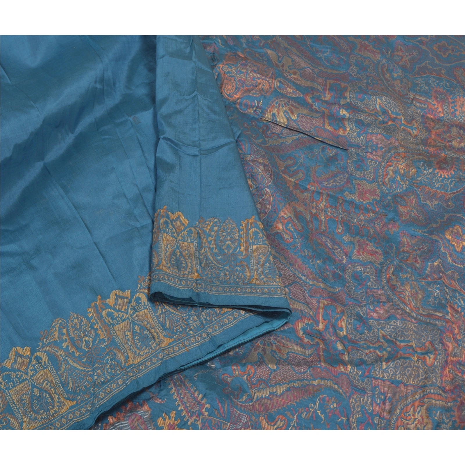 Sanskriti Vintage Blue Sarees 100% Pure Silk Woven Premium Sari Craft Fabric, PS-58628-Blue-Woven Work-100% Pure Silk-9