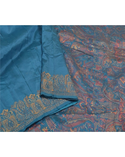 Sanskriti Vintage Blue Sarees 100% Pure Silk Woven Premium Sari Craft Fabric, PS-58628-Blue-Woven Work-100% Pure Silk-9