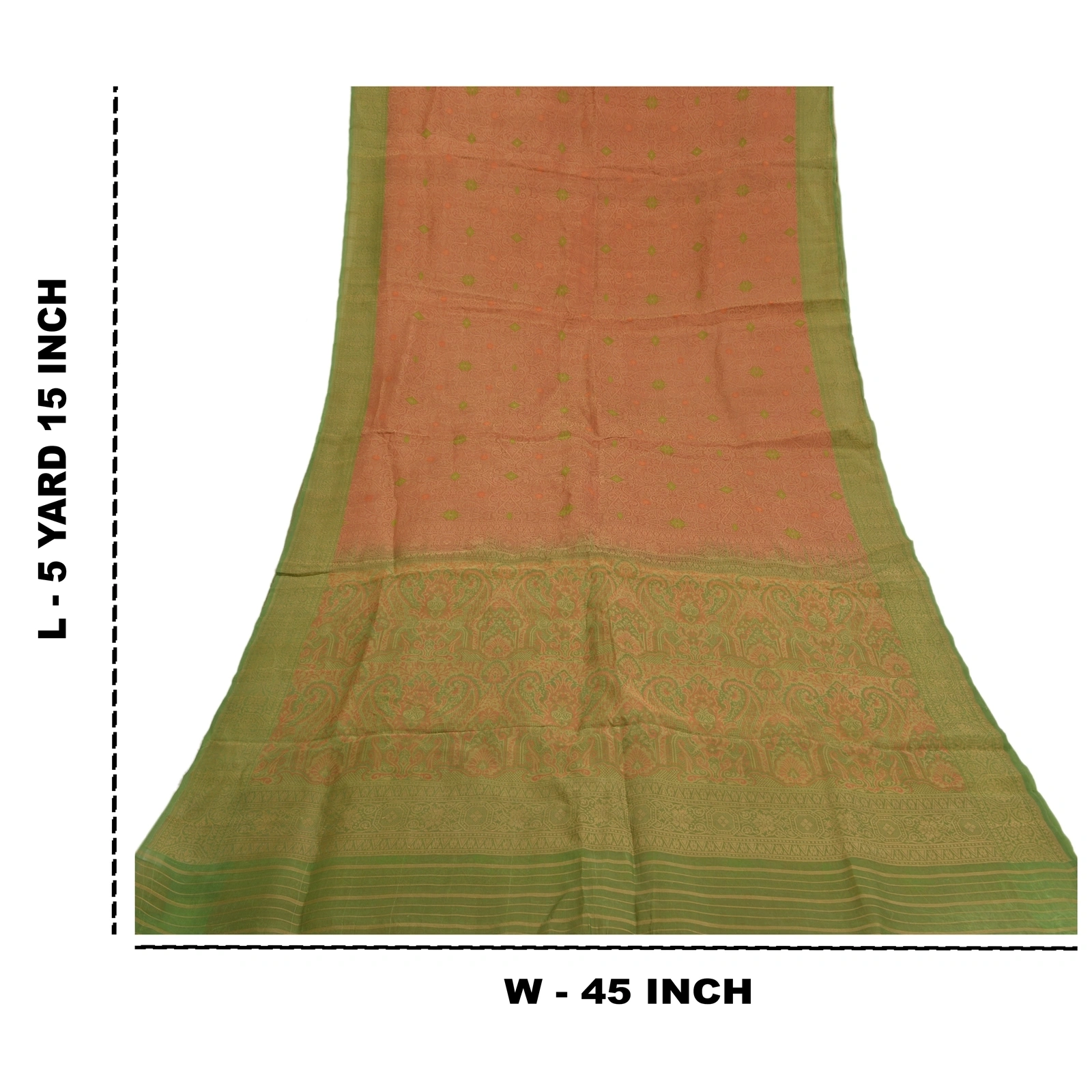 Sanskriti Vintage Rusty Orange Indian Sarees Pure Silk Handwoven Sari Fabric, PS-58630-Rusty Orange &amp; Green-Hand Woven Work-100% Pure Silk-1