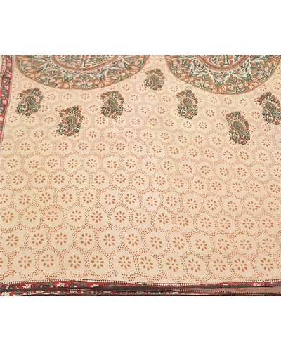 Sanskriti Vintage Ivory Sarees 100% Pure Cotton Kalamkari Premium Sari Fabric, PS-58636-Ivory-Handmade Kalamkari Work-100% Pure Cotton-3