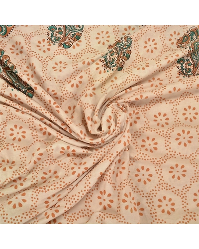 Sanskriti Vintage Ivory Sarees 100% Pure Cotton Kalamkari Premium Sari Fabric, PS-58636-Ivory-Handmade Kalamkari Work-100% Pure Cotton-6