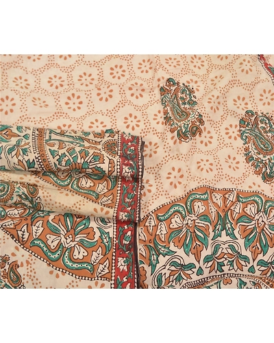 Sanskriti Vintage Ivory Sarees 100% Pure Cotton Kalamkari Premium Sari Fabric, PS-58636-Ivory-Handmade Kalamkari Work-100% Pure Cotton-7