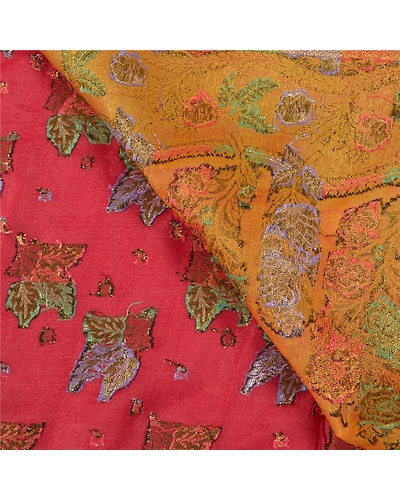Sanskriti Vintage Dark Red Sarees 100% Pure Silk Woven Sari 5 Yard Craft Fabric, PS-58640-Dark Red &amp; Yellow-Woven Work-100% Pure Silk-2