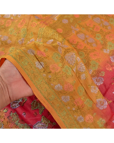 Sanskriti Vintage Dark Red Sarees 100% Pure Silk Woven Sari 5 Yard Craft Fabric, PS-58640-Dark Red &amp; Yellow-Woven Work-100% Pure Silk-4