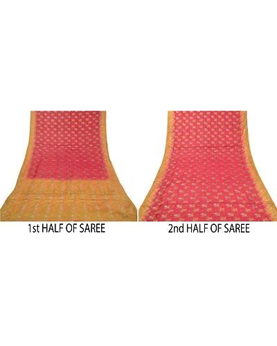 Sanskriti Vintage Dark Red Sarees 100% Pure Silk Woven Sari 5 Yard Craft Fabric, PS-58640-Dark Red &amp; Yellow-Woven Work-100% Pure Silk-5
