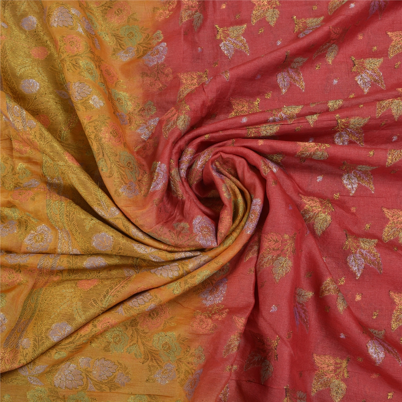 Sanskriti Vintage Dark Red Sarees 100% Pure Silk Woven Sari 5 Yard Craft Fabric, PS-58640-Dark Red &amp; Yellow-Woven Work-100% Pure Silk-6