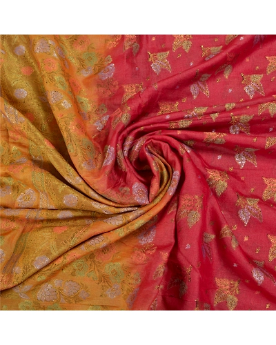 Sanskriti Vintage Dark Red Sarees 100% Pure Silk Woven Sari 5 Yard Craft Fabric, PS-58640-Dark Red &amp; Yellow-Woven Work-100% Pure Silk-6