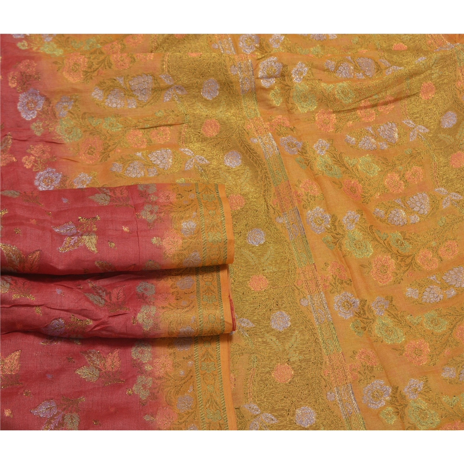 Sanskriti Vintage Dark Red Sarees 100% Pure Silk Woven Sari 5 Yard Craft Fabric, PS-58640-Dark Red &amp; Yellow-Woven Work-100% Pure Silk-7