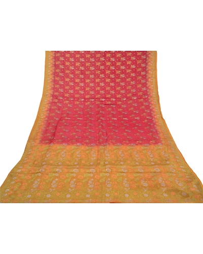 Sanskriti Vintage Dark Red Sarees 100% Pure Silk Woven Sari 5 Yard Craft Fabric, PS-58640-Dark Red &amp; Yellow-Woven Work-100% Pure Silk-8